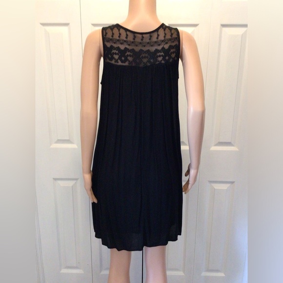 Fifth & Park Womens Black Sleeveless Lace Panel Crinkle Shift Dress Size 8 - Picture 4 of 5